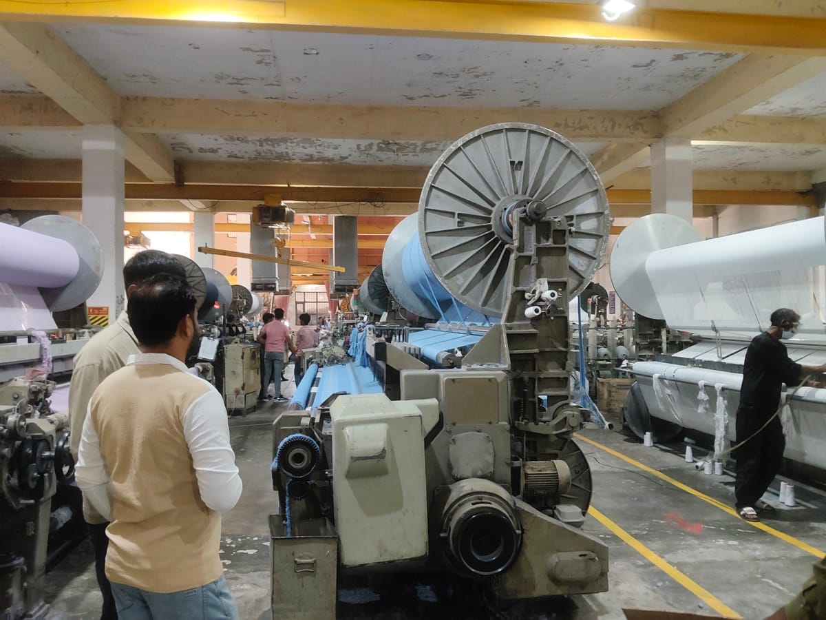 Textile processing machinery and factory floor